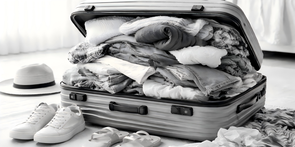 overstuffed suitcases